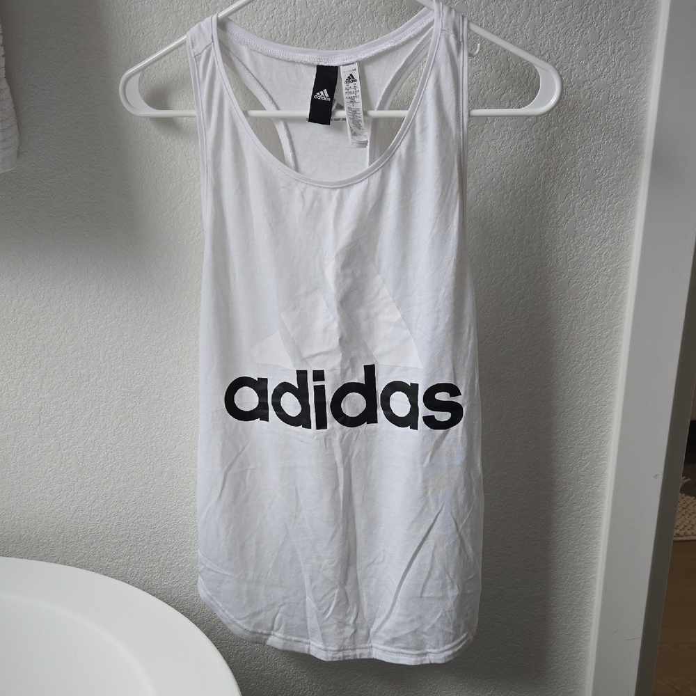Adidas White Sleeveless Top with Black Logo